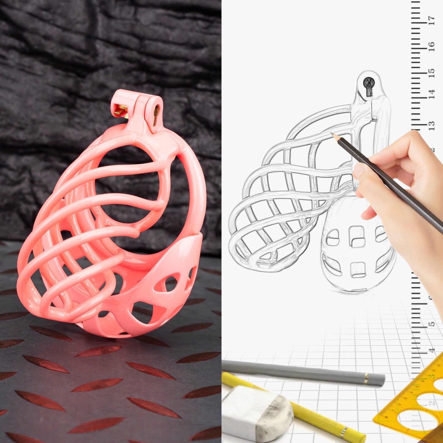 Pink Custom Chastity Cage with Balls Design