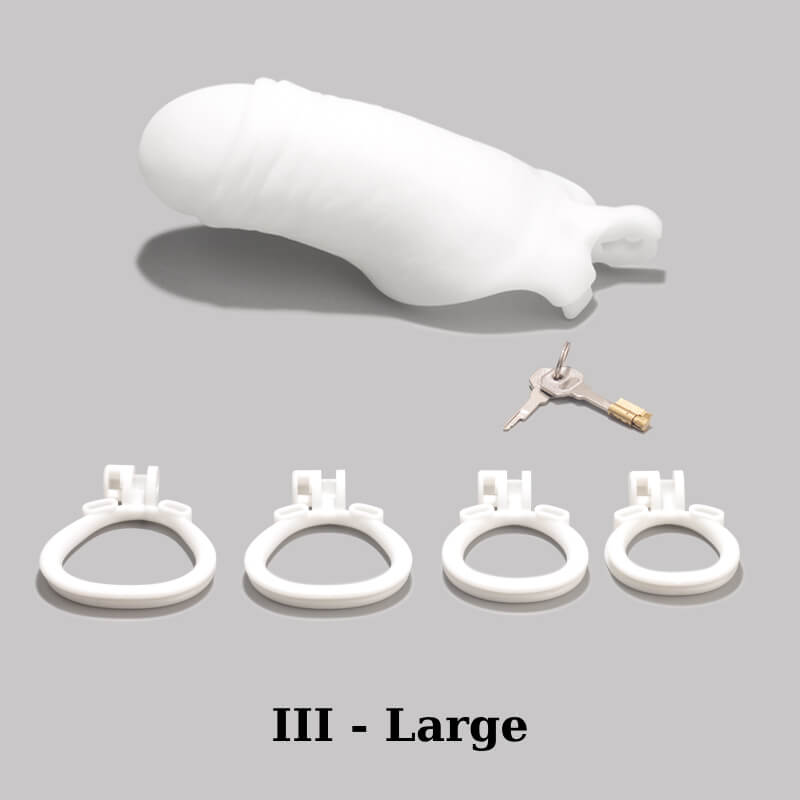 Weißer Keuschheitskäfig mit künstlichem Penis für Männer
