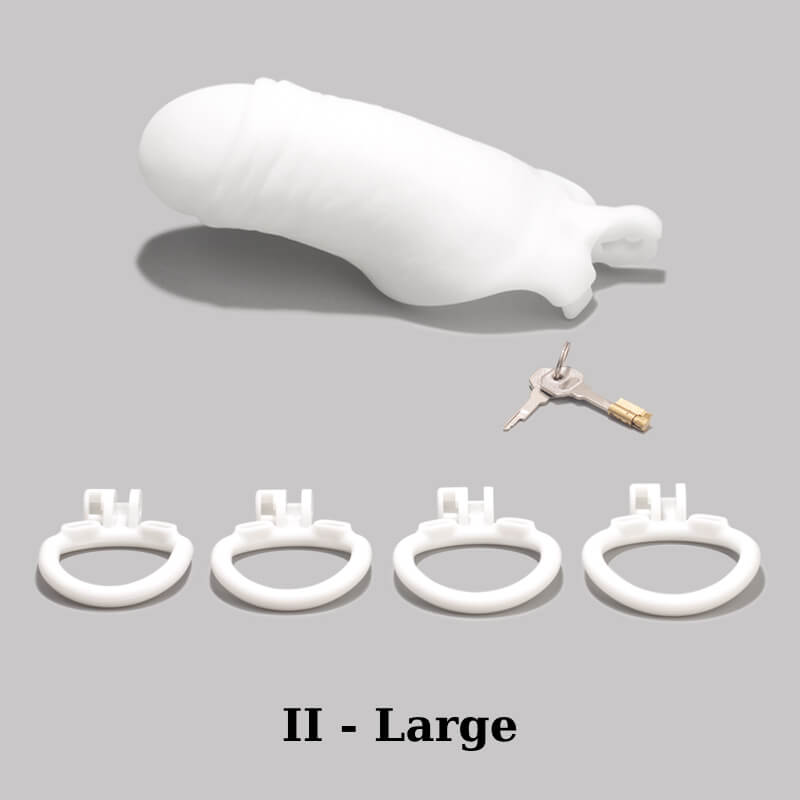 Weißer Keuschheitskäfig mit künstlichem Penis für Männer