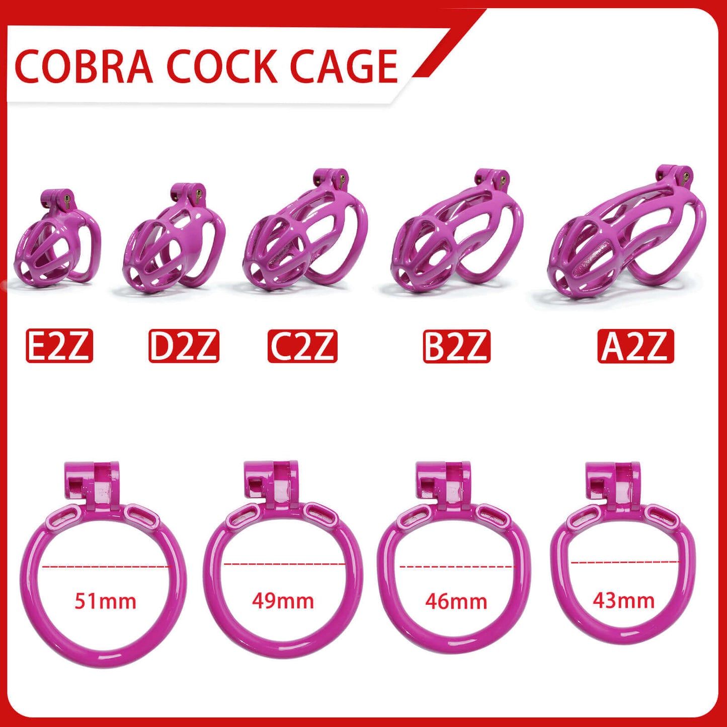 Kit de cage de chasteté Purple Stripe Cobra de 1,77 à 4,13 pouces de long