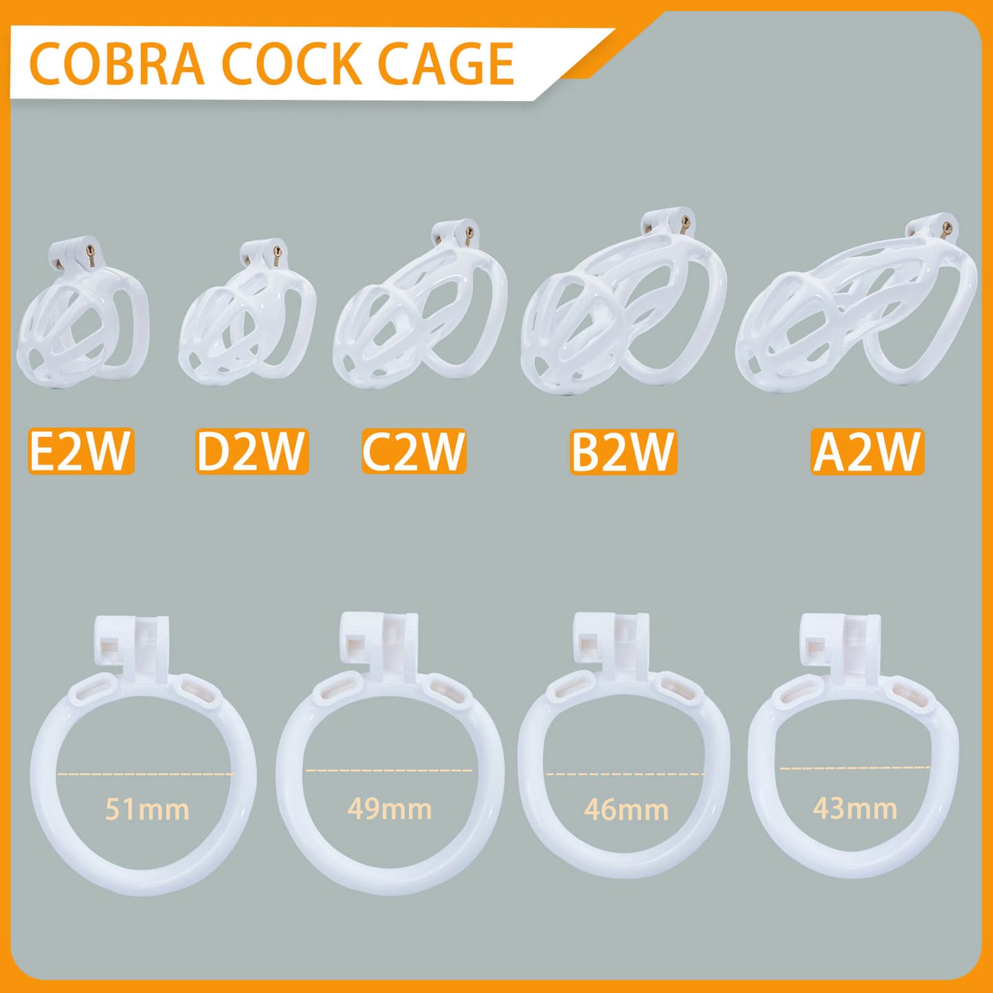 Keuschheitskäfig-Set „Cobra“ mit weißen Streifen, 4,5 bis 10,5 cm lang