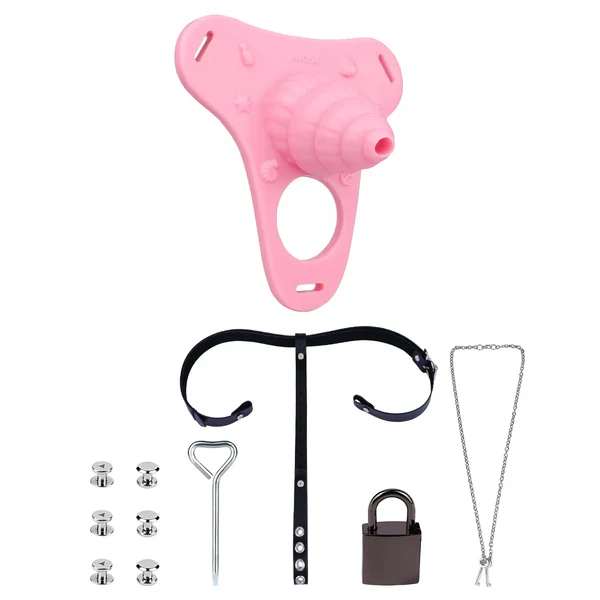 Fantasy Pink Conch Chastity Cage with Belt  17