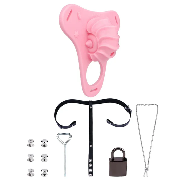 Fantasy Pink Conch Chastity Cage with Belt  24