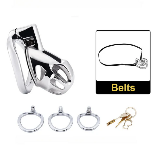 New Stainless Steel Cock Cage with Belt