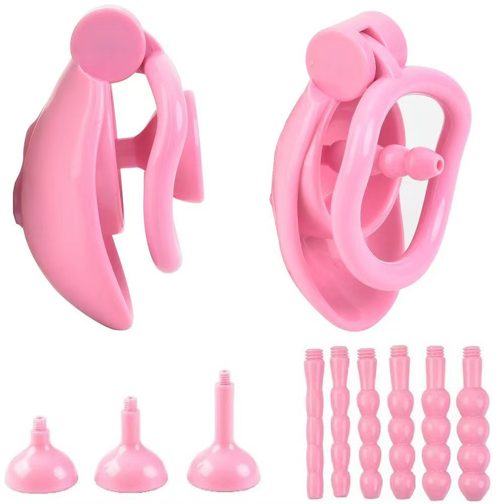 One-click Pink Pussy Chastity Cage 4