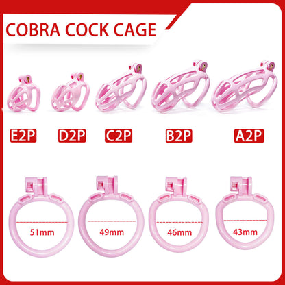 Keuschheitskäfig-Set „Cobra“ mit rosa Streifen, 4,5 bis 10,5 cm lang