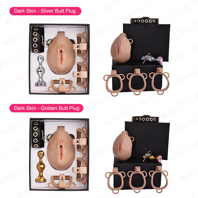 Pussy Chastity Cage With Wearable Butt Plug