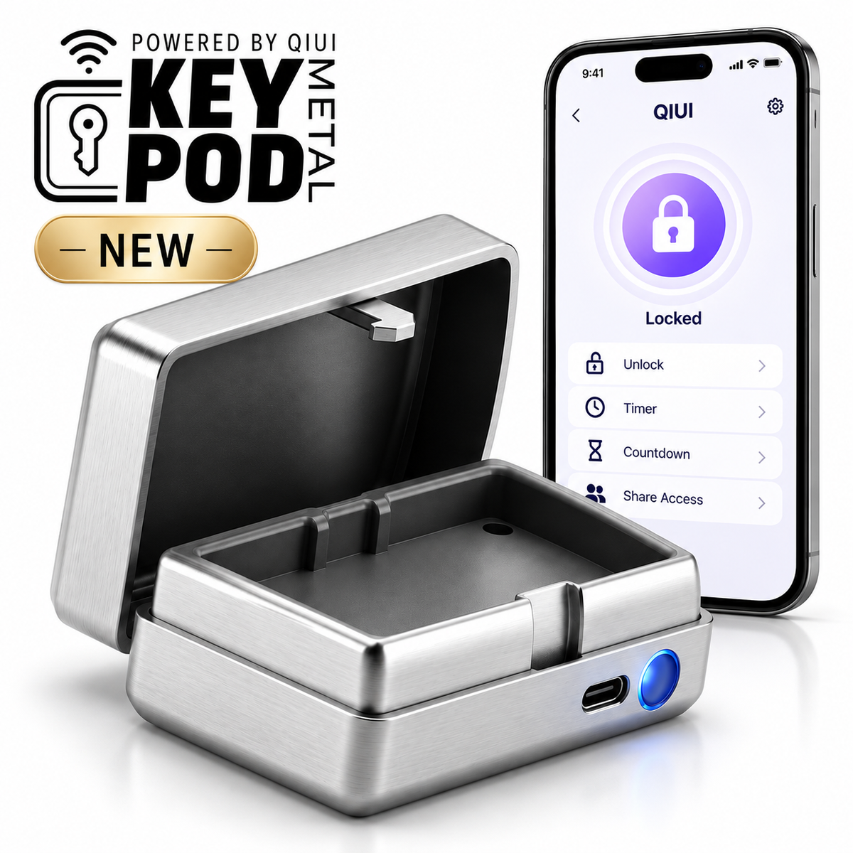 QIUI Couples Remote Keyholding Box – App-Controlled Metal Key Pod