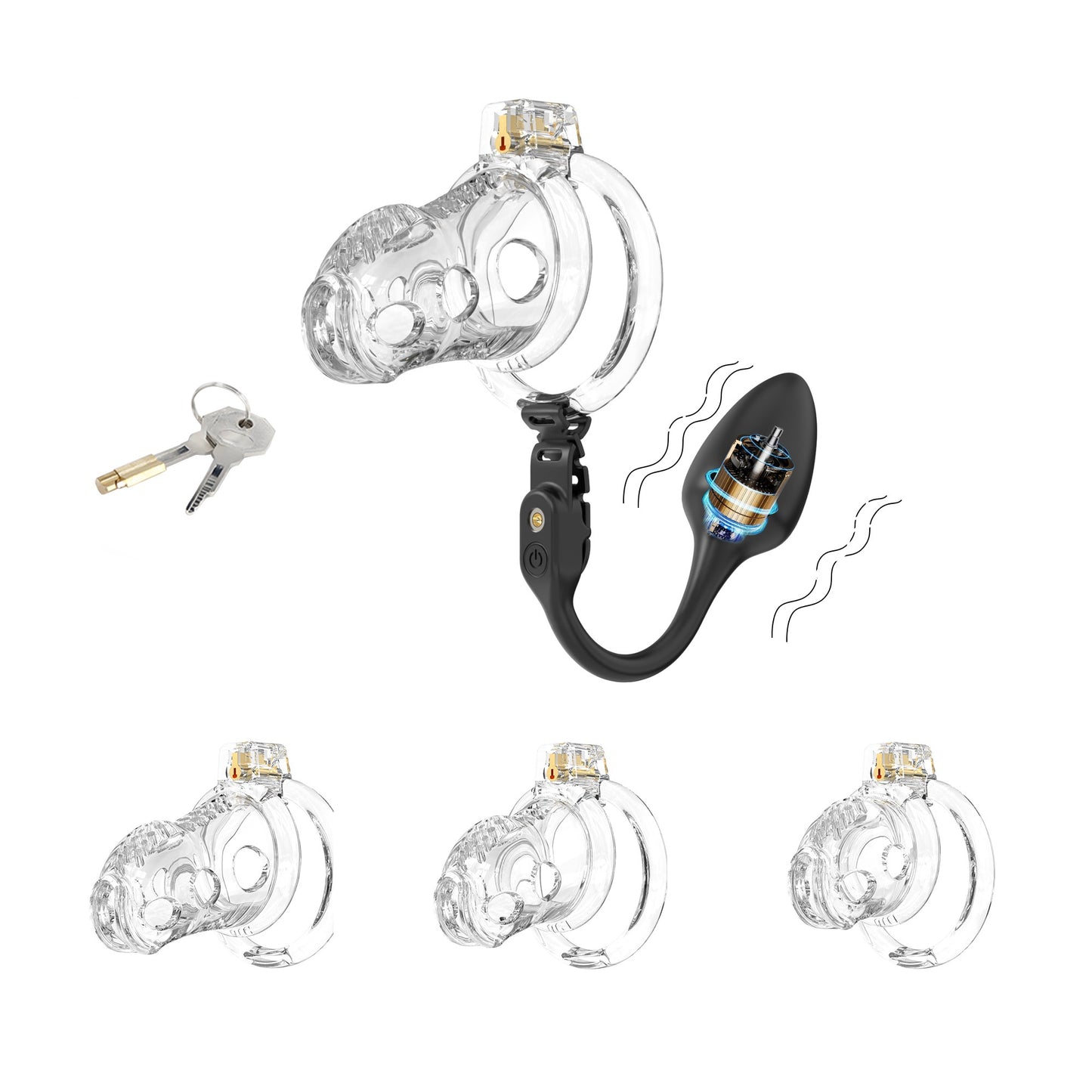 Silicone Chastity Cage with Vibrator Anal Plug