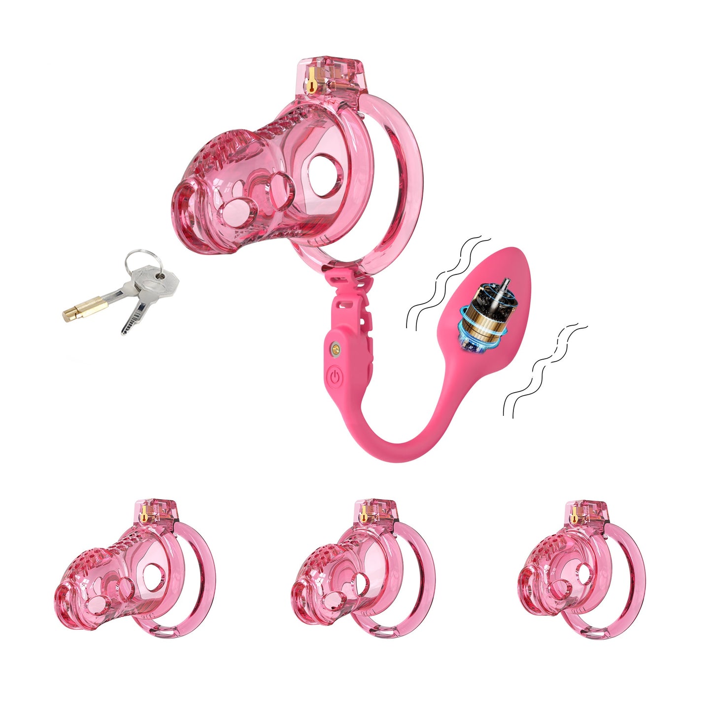 Silicone Chastity Cage with Vibrator Anal Plug