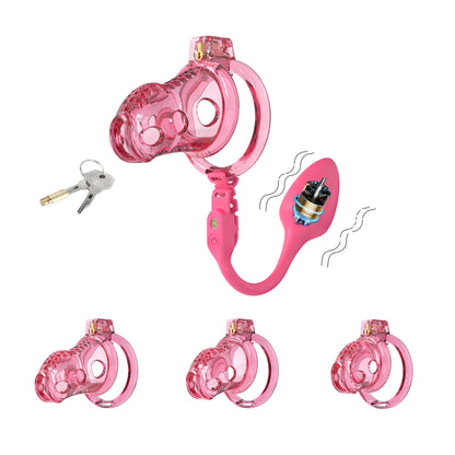 Silicone Chastity Cage with Vibrator Anal Plug