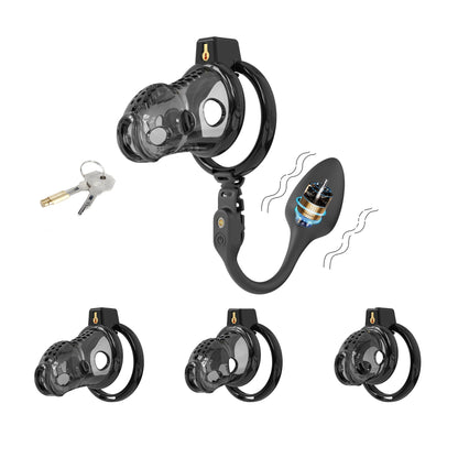 Silicone Chastity Cage with Vibrator Anal Plug