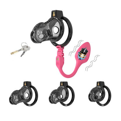 Silicone Chastity Cage with Vibrator Anal Plug