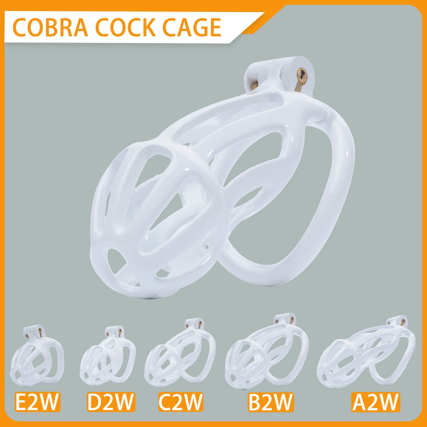 White Stripe Cobra Chastity Cage Kit 1.77 To 4.13 Inches Long